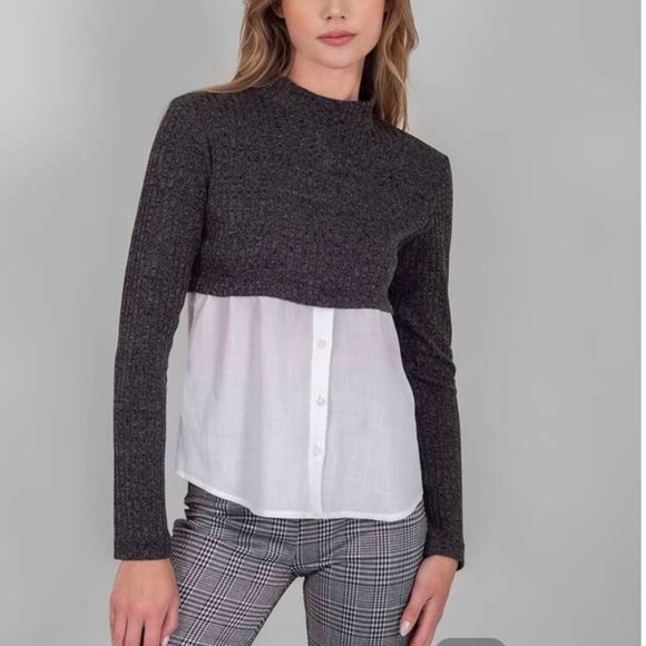 H by Halston Mock Layer Mixed Media Sweater Shirt Large - Picture 3 of 14